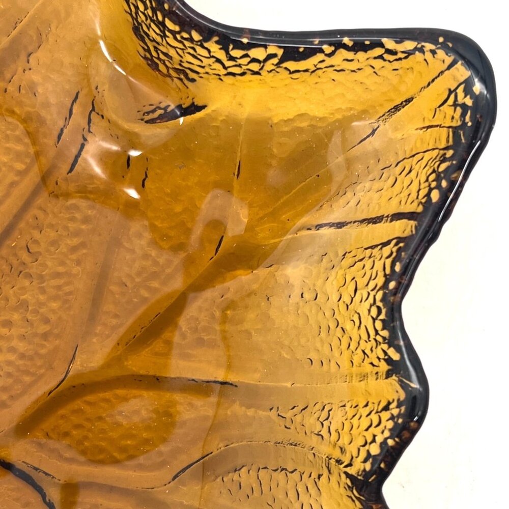 Amber Depression Glass Maple Leaf Shaped Candy Dish Bowl Ashtray Textured Finish - Picture 7 of 16